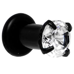 6 Gauge Black Clear Cubic Zirconia Plug