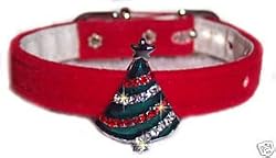 Red Velvet Christmas Tree Crystal Dog Collar Size 16