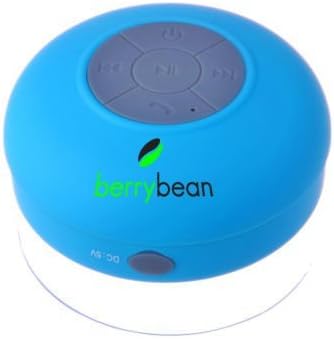 BerryBean BELLE Wireless Stereo Speaker with Suction Cup for Use in Shower, Bathroom, Pool, Boat, Car, Outdoor, etc with Built-in Microphone for Hands-Free Calling functionality - Perfect for iPhone, iPad, iPod, MacBook, and all tablets, Smart Phones and PCs; 6 Hour Rechargeable Battery (Sky Blue)