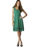 T Tahari Sleeveless Belted Silk Dress with Embroidery