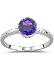 0.40 Cts of 5 mm AAA Round Amethyst Solitaire Ring in 14K White Gold