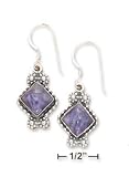 Sterling Silver Bead Edge Earrings Diamond Shaped Charoite Stone( 3/4 Inch