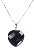 Sterling Silver Box Chain Faceted Black Onyx Heart-Shaped Pendant, 18