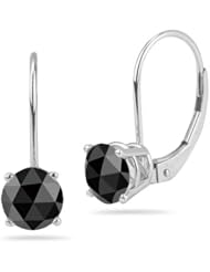 1.50 Cts of 5.40-6.00 mm AA Round Rose Cut Black Diamond Stud Earrings in 14K White Gold