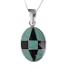 Sterling Silver Onyx and Turquoise Oval Pendant