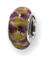 Purple and Yellow Glass Charm for 3mm Charm Bracelets