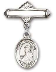 Sterling Silver Baby Badge with St. Benjamin Charm and Polished Badge Pin