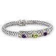 925 Silver, Amethyst & Peridot Bracelet with 18k Gold Accents (4.60ctw)