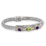 925 Silver, Amethyst & Peridot Bracelet with 18k Gold Accents (4.60ctw)