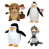 Ty Madagascar Beanie Baby Set of 4 Beanie Babies King Julien, Skipper, Mort, Rico