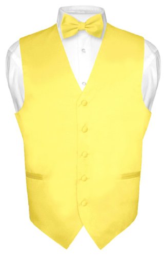 Men's Dress Vest & BowTie Solid GOLDEN YELLOW Color Bow Tie Set for Suit or Tux