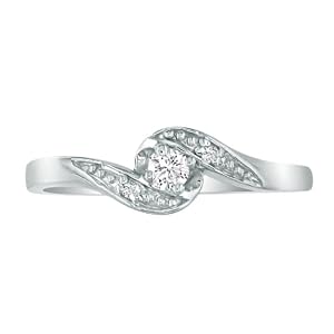 Bypass Diamond Promise Ring in 10K White Gold, Available Ring Sizes 4-10, Ring Size 6.5