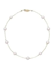 7mm Grade A Cultured Akoya Pearls 16" Necklace all in 14K Yellow Gold