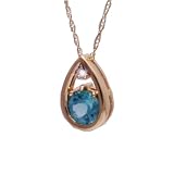 10K Yellow Gold Apatite Exotic Gemstone and Diamond Pear Shaped Pendant, 16