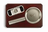 Cigar Cutter and Cigar Ash Tray Set - Wood Base
