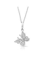 Bling Jewelry Clear Micropave CZ Butterfly Charm Pendant Necklace Sterling 16in