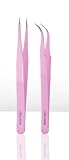 Eyelash Extension 1 Set of Alluring Pink ESD Straight & Curved Tweezers