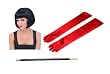 Instant Flapper Deluxe - Black 20's Wig, Cigarette Holder and Red Opera Gloves