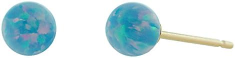 Carrie: 4mm Cornflower Blue Created Opal Ball Stud Post Earrings Solid 14K Yellow Gold