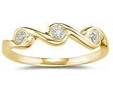 3 Stone Diamond Wave Band in Yellow Gold