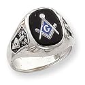 14k White Gold Mens Masonic Ring - Size 10
