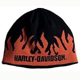 Harley-Davidson Flame Knit Cap, constructed of 55% acrylic, 45% cotton with a knit in flame design with Harley-Davidson embroidery on the front. One size fits most, 99480-07V