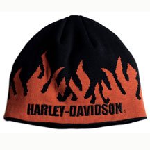 Harley-Davidson&reg; Flame Knit Cap, constructed of 55% acrylic, 45% cotton with a knit in flame design with Harley-Davidson&reg; embroidery on the front. One size fits most, 99480-07V