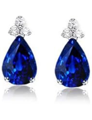 3.85Ct Pear Cut Sapphire & VS Diamond Hanging Earrings 14K Gold