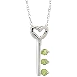 10k White Gold 18 in. Thin Chain and 5 8 in (16mm) tall Key-To-My-Heart Pendant, w  Brilliant Cut...