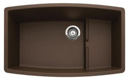 32 Undermount Single Bowl Granite Sink with 10 Bowl Depth 7 3/4 Deep Platform and Silgranit Material: Cafe