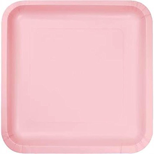 Custom & Unique {7" Inch} 18 Count Bulk Multi-Pack Set of Medium Size Square Disposable Paper Plates w/ Simple Modern Plain Teen Girly Birthday Party "Light Baby Pink Colored"