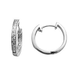 14K White Gold CZ In and Out Hoop Earrings - .50 Inch