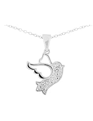 Dove Pendant Necklace with Diamond in Sterling Silver with Chain