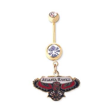 Atlanta Hawks 316L Stainless Steel Belly Ring with Cubic Zirconia - 14G - 5/8 Inch Bar Length - Sold Individually
