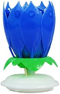 Jiusheng Pack of 3 Blue Amazing Happy Birthday Music Candle Novelty Blooming Lotus Flower Party Lighting Decoration