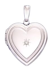 14k White Gold 2 Photo Heart & Diamond Locket