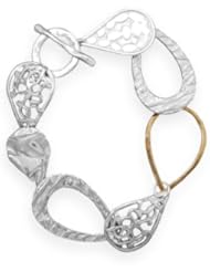 7.5" Two Tone Pear Shape Link Bracelet