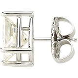 Beautiful! 14k White-gold Pair 07.00MM=(4 CT TW) Princess-cut Wire Basket Moissanite Stud Earrings