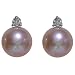Natural Lavender 7.5-8mm Orbital Diamond 14k White Gold Cultured Pearl Stud Earrings - Dahlia Classic Collection