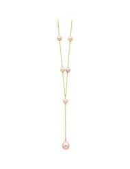 14K Gold Pink Cultured Round Pearl Necklace 17"