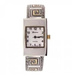 Stainless Steel Ladies Bangle Watch w/ Geometric Design