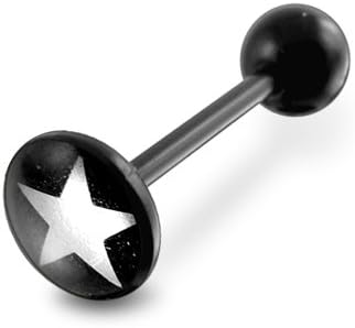 Flat Top " WHITE STAR " Logo with 14Gx5/8(1.6x16mm) Flexible Barbell with 6mm Ball Tongue Piericng jewelry.