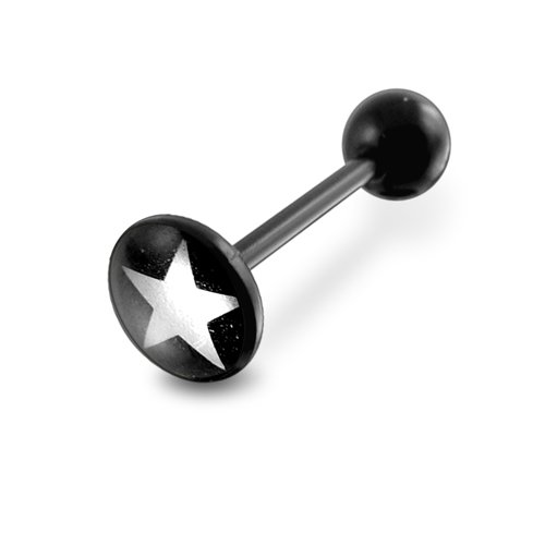 Flat Top " WHITE STAR " Logo with 14Gx5/8(1.6x16mm) Flexible Barbell with 6mm Ball Tongue Piericng jewelry.