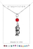 Clayvision Softball/Baseball Girl Charm Necklace with Birthstone/Team Color Swarovski Crystal
