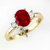 14K 3 Stone Oval Ruby & Diamond Ring