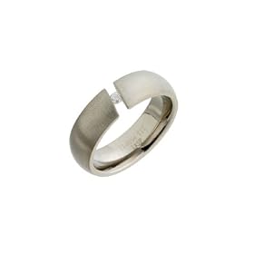 6mm D Shape Titanium Brushed Metal Ring With A Tension Set Diamond - Size R