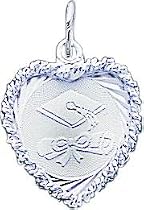 Sterling Silver Graduation Cap & Diploma Heart Charm