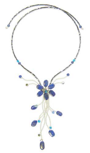 NOVICA Multi-Gem Stainless Steel Beaded Necklace