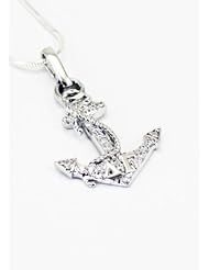 Delta Gamma Sterling Silver Anchor Pendant set with Lab-created Diamonds