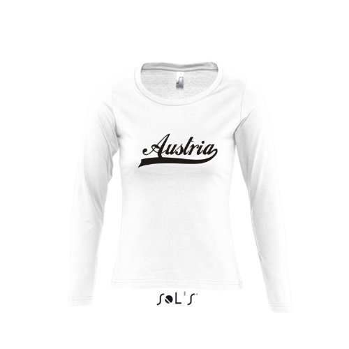 Austria Oldschool Österreich LÄNDERSHIRT EM / WM FAN Trikot – Damen Langarm Longsleeve T-Shirt S-XL , White – schwarz , S